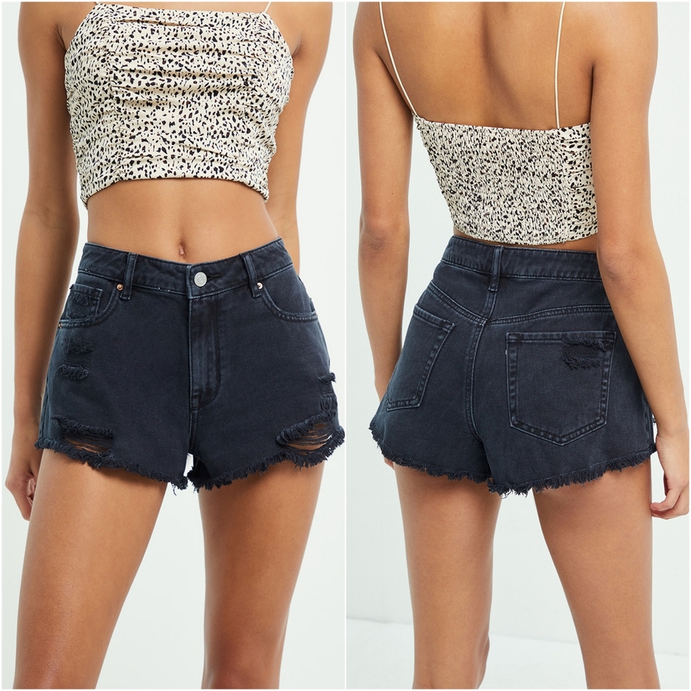 PacSun High Rise Festival Ripped Black Wash Denim Jean Shorts Sz. 25 - Picture 2 of 10
